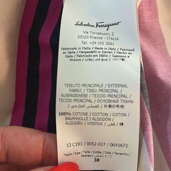 Salvatore Ferragamo 100% cotton Striped Multicolor bell sleeve belted Dress, S - Picture 13 of 13